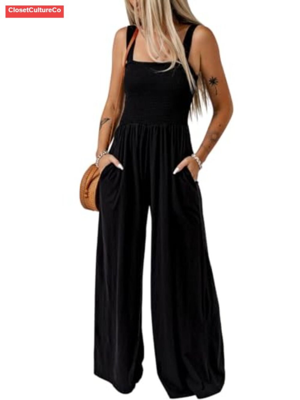 Sleeveless Wide Leg Jumpsuit Square Neck Loose Fit Casual